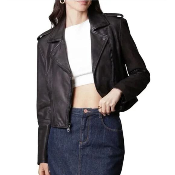 AVEC LES‎ FILLES Black Leather Biker Jacket Size Small New with Tags - Picture 1 of 6